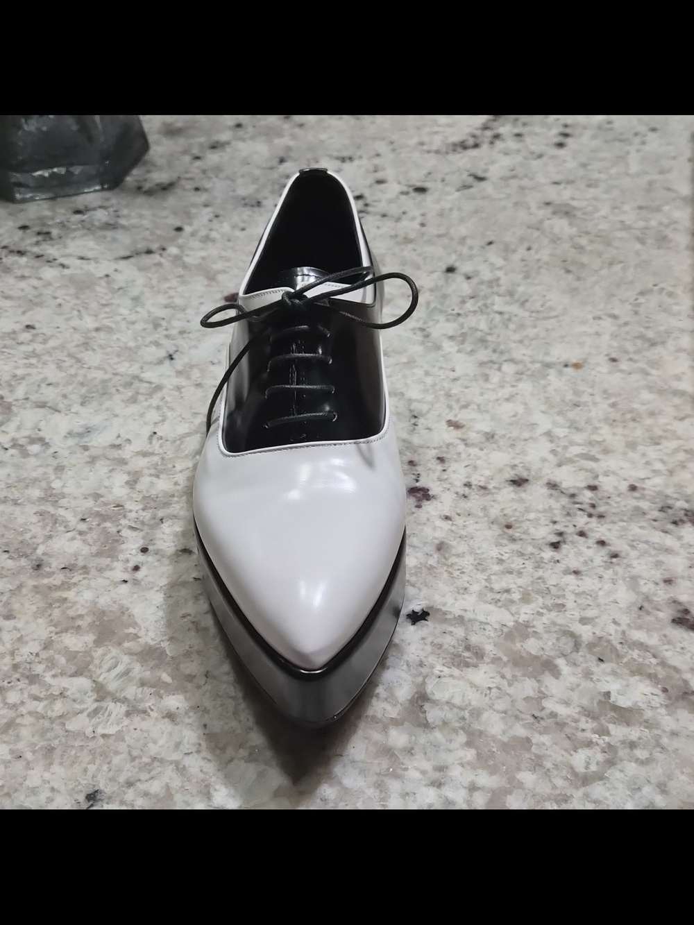 Prada Spazzolato Bicolore Platform Oxfords Black White Brogues 38.5 Box - Picture 10 of 16